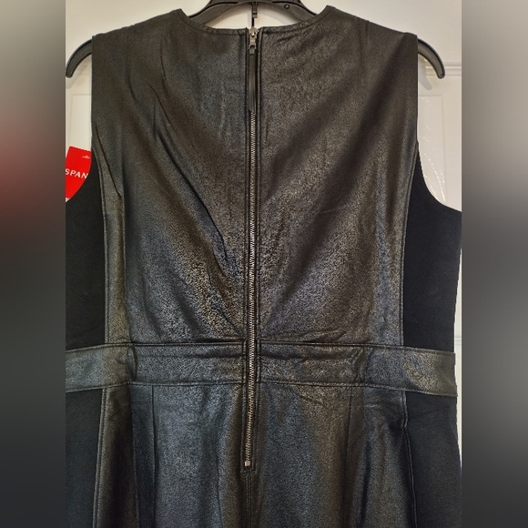 SPANX Faux Leather Combo Fitted Sheath Stretch Dress Luxe Black Size Large - Picture 6 of 13